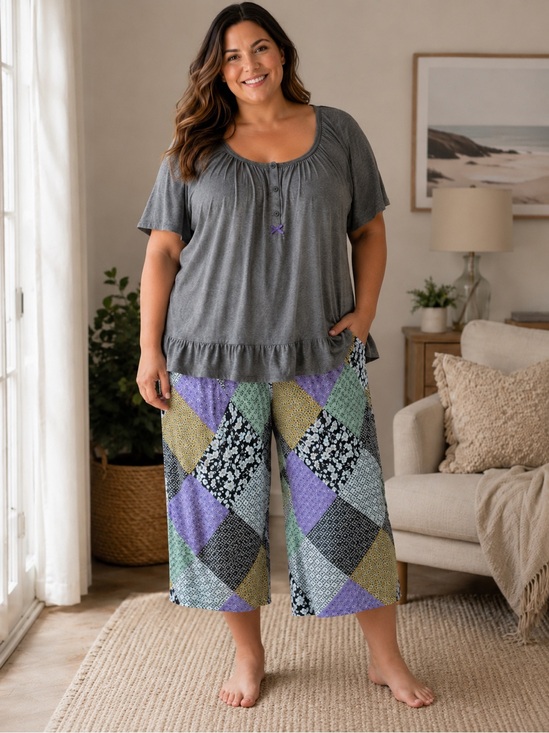 Simply Vera Vera Wang Other - Simply Vera Gray Top & Patchwork Palazzo Pants Plus Size Pijamas size 2X
